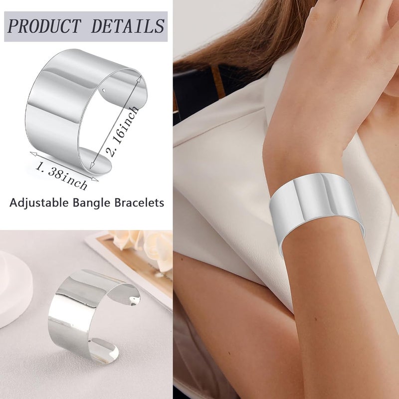 CASDAN 2Pcs Cuff Bangle Bracelets for Women Open Wide Bracelets Adjustable Wrist Cuff Wrap Bracelet - Image 2
